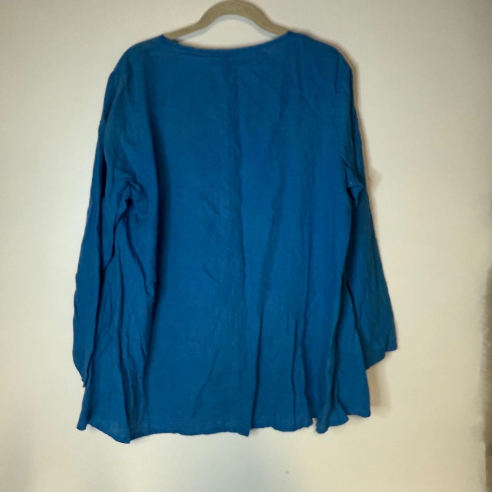 Flax Blue Button-Down Linen Tunic Shirt Marked M but fits like a Large‼️ - Picture 4 of 5